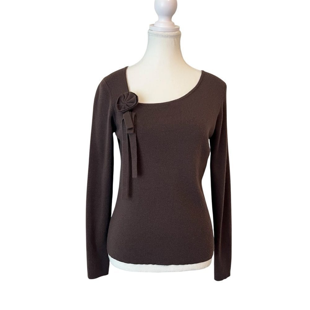 Ann Taylor LOFT Merino Wool Cashmere Blend Dark Chocolate Brown Knit Top Medium